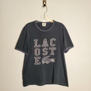 Vintage Y2K Lacoste Varsity Croc Logo Graphic T-Shirt Black Cotton Size 6/XL